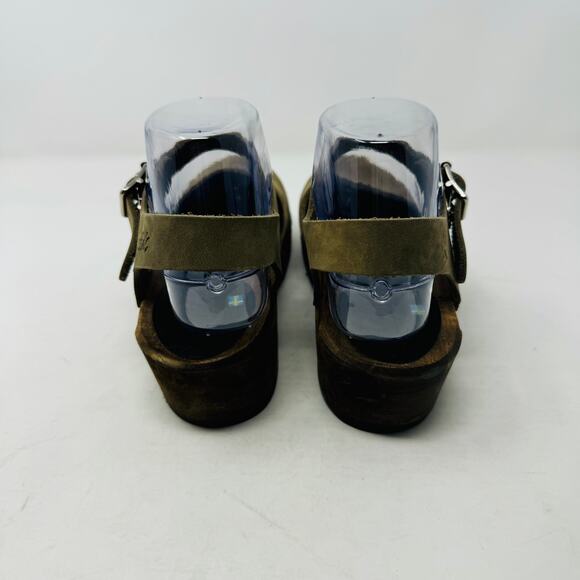 Lotta from Stockholm Green Leather Clogs Wooden Heels Adjustable Strap Size 37 - Picture 8 of 15